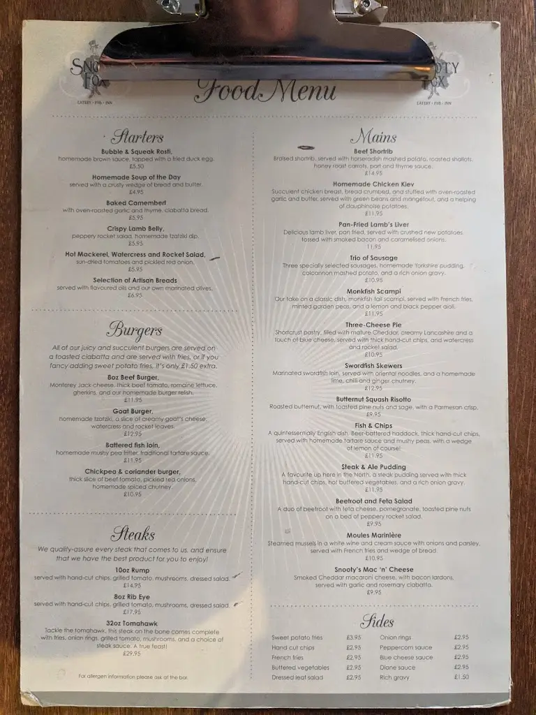 Menu_The Snooty Fox_Kirkby Lonsdale_immagine_3