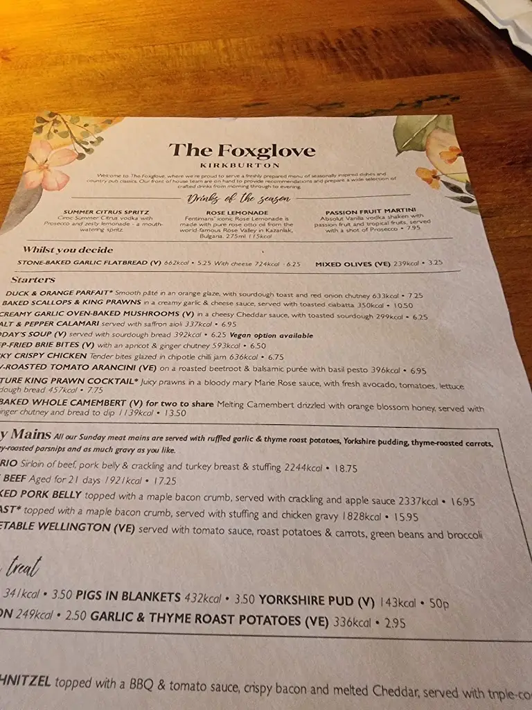 Menu_The Foxglove_Kirkburton_image_1
