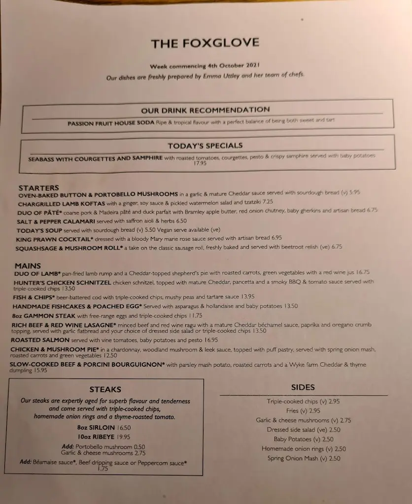 Menu_The Foxglove_Kirkburton_image_3