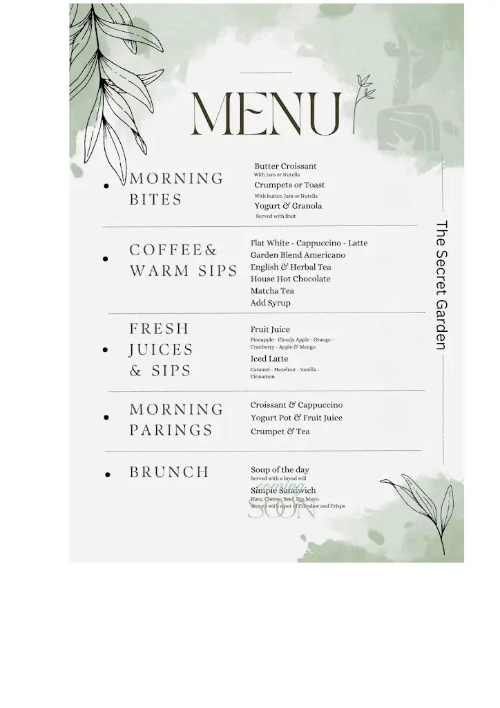 Menu_The Secret Garden_Kirkburton_image_1