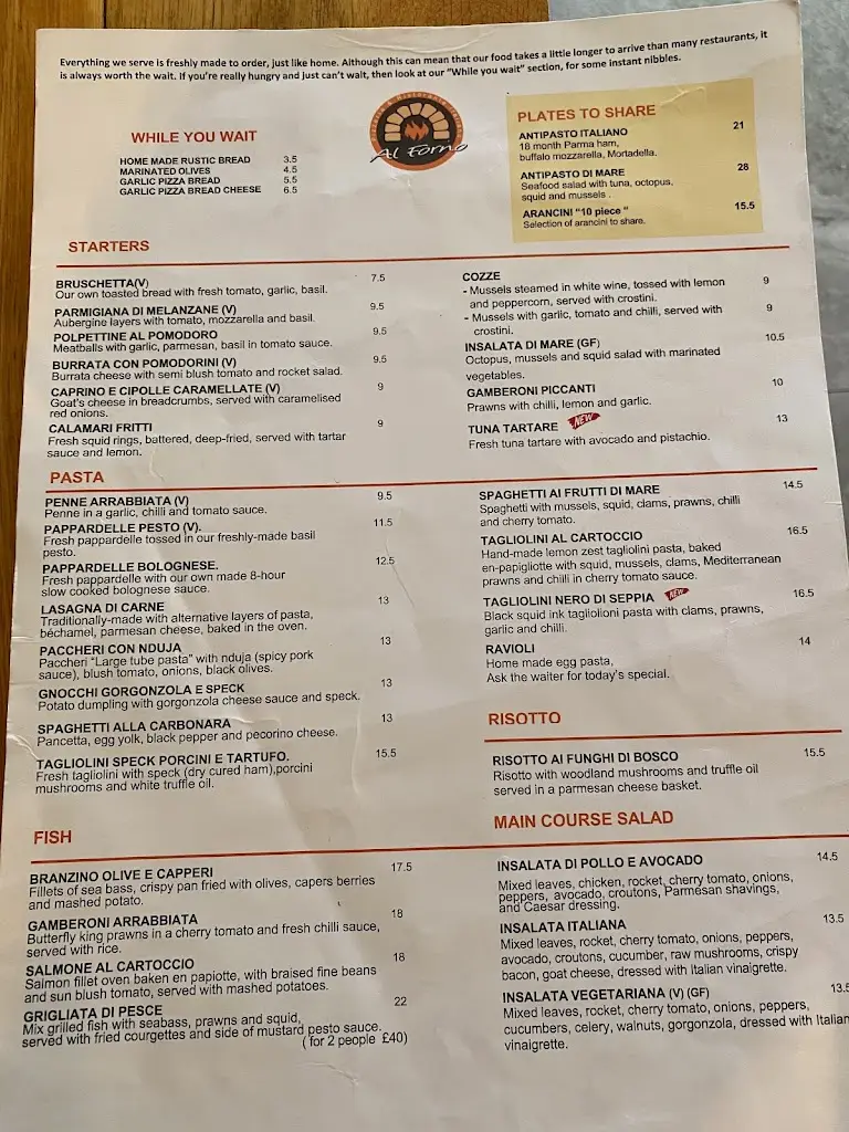 Menü_Al Forno Restaurant_Kingston upon Thames_Bild_3