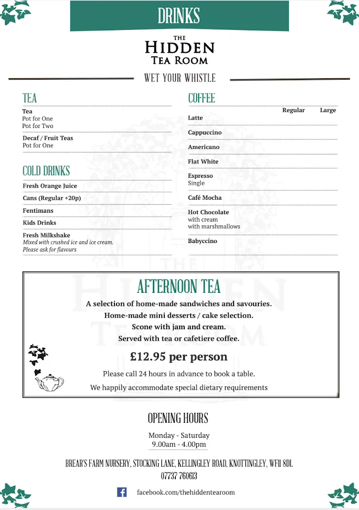 Menu_The Hidden Tearoom_Knottingley_image_1