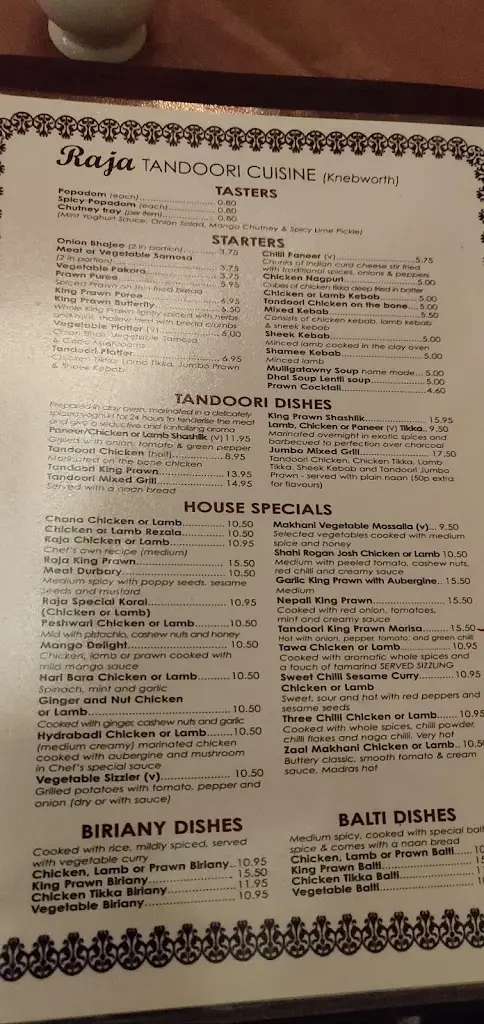 Menu_Raja Tandoori Cuisine_Knebworth_image_1