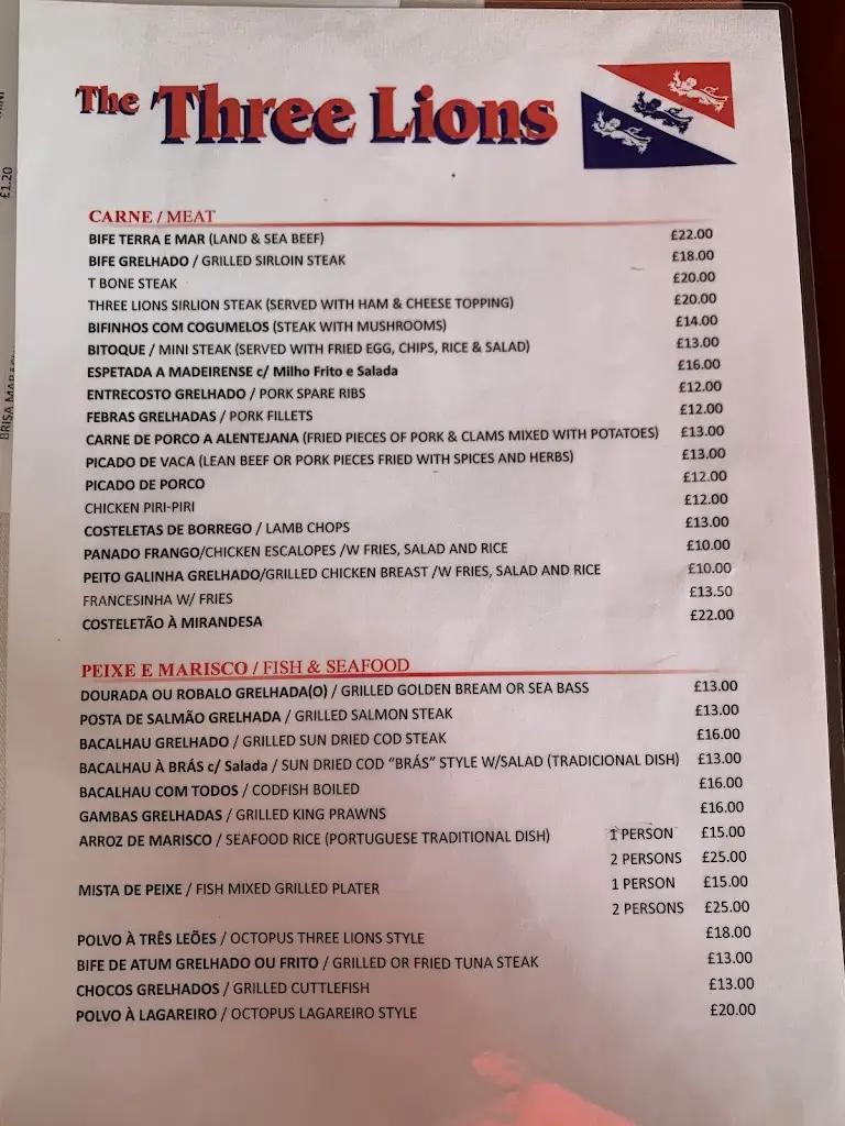 Menu_The Three Lions_Lambeth_image_3
