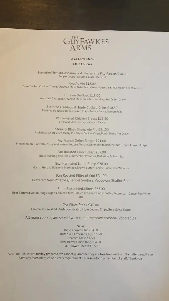 Menu_Guy Fawkes Arms_Knaresborough_immagine_1