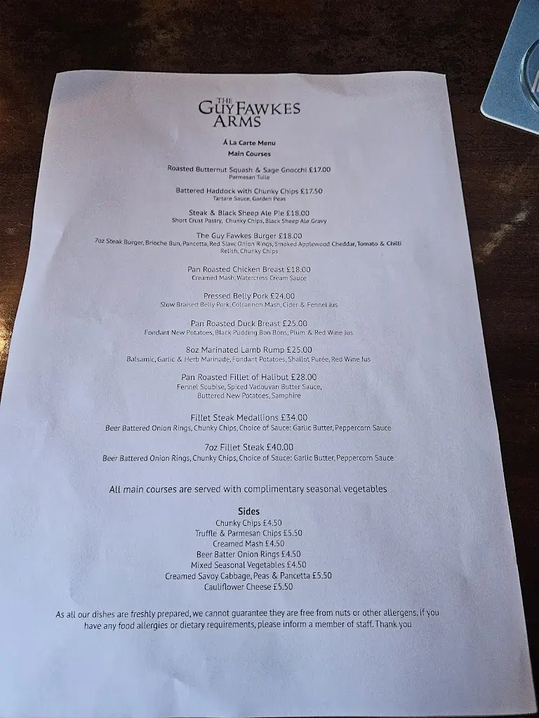 Menu_Guy Fawkes Arms_Knaresborough_immagine_4