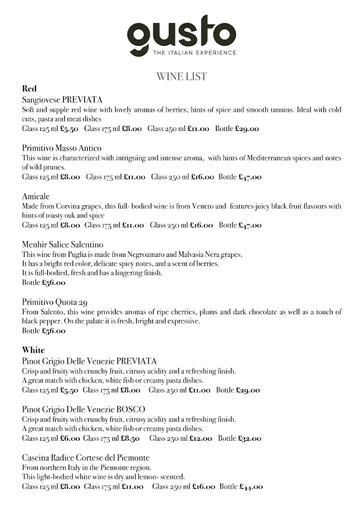 Menu_GUSTO - MODERN ITALIAN RESTAURANT_Barbican_image_1