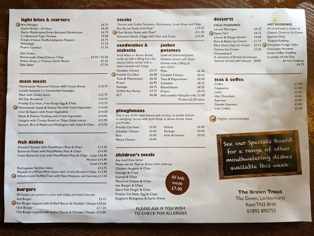 Menu_The Brown Trout_Lamberhurst_immagine_1