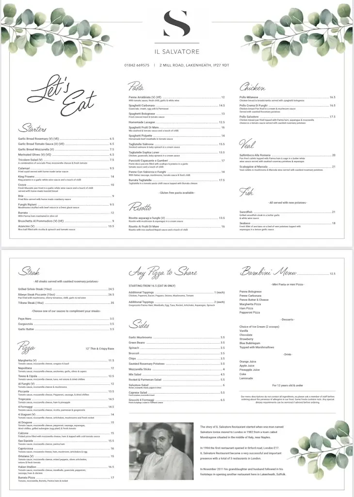 Menu_Il Salvatore_Lakenheath_image_2