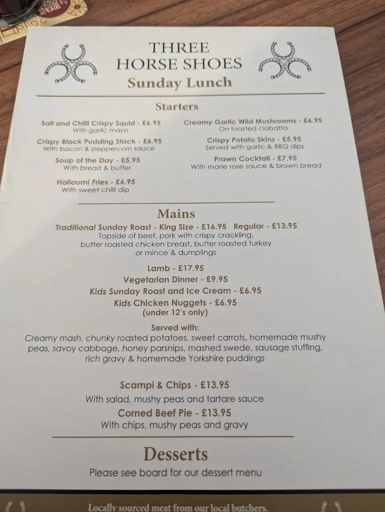 Menu_Three Horse Shoes Inn_Lanchester_image_1