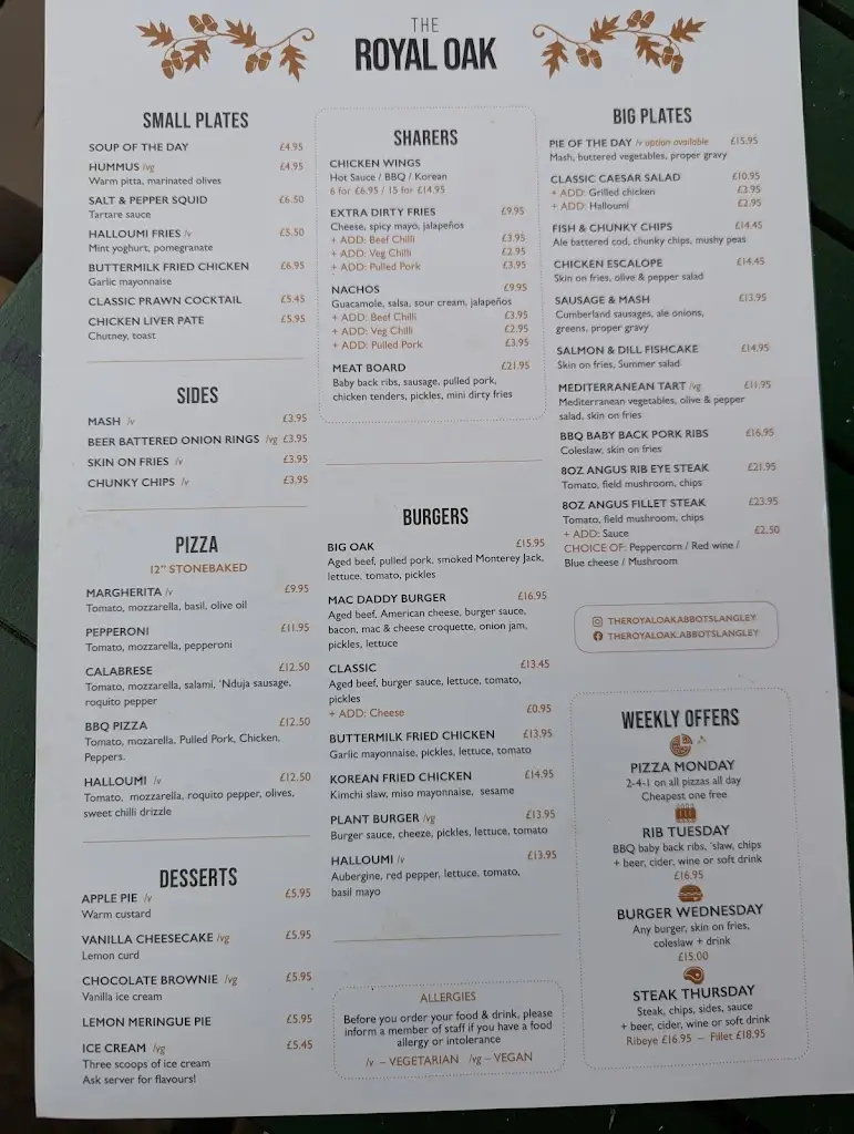 Menu_The Royal Oak_Abbots Langley_immagine_1