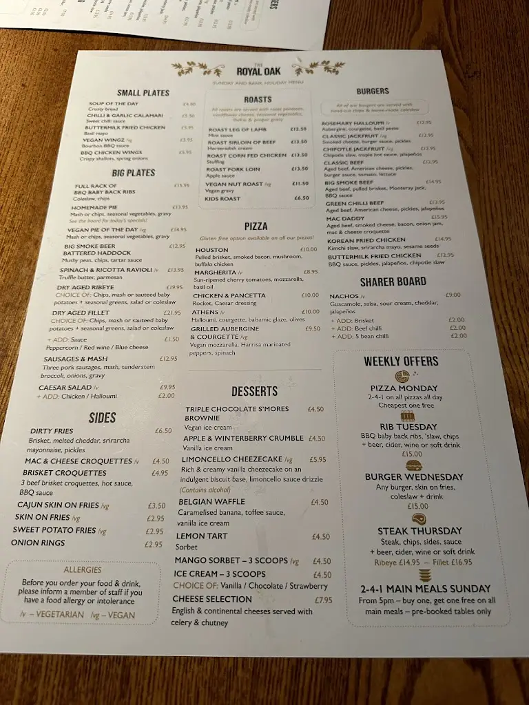 Menu_The Royal Oak_Abbots Langley_immagine_4