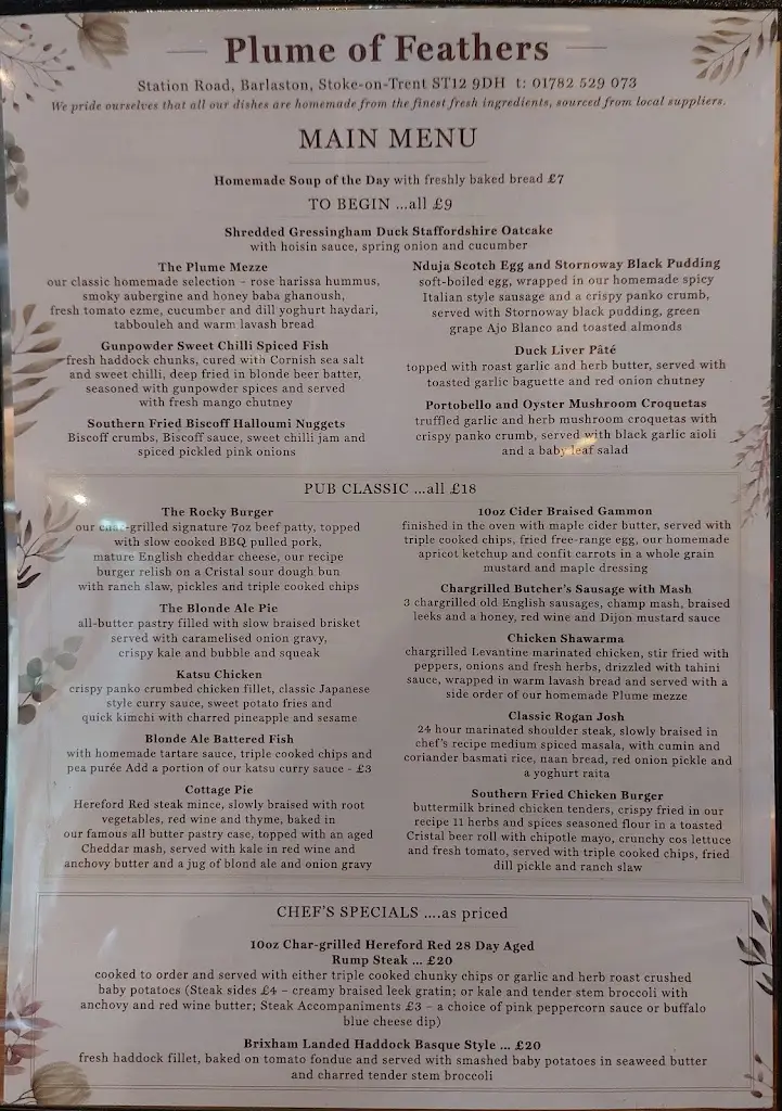 Menu_The Plume of Feathers_Barlaston_image_1
