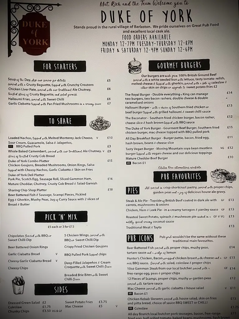 Menu_The Duke of York_Barlaston_image_3