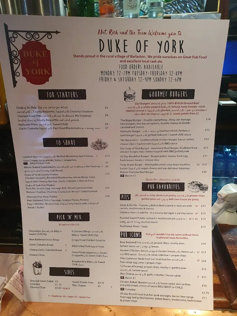 Menu_The Duke of York_Barlaston_image_4