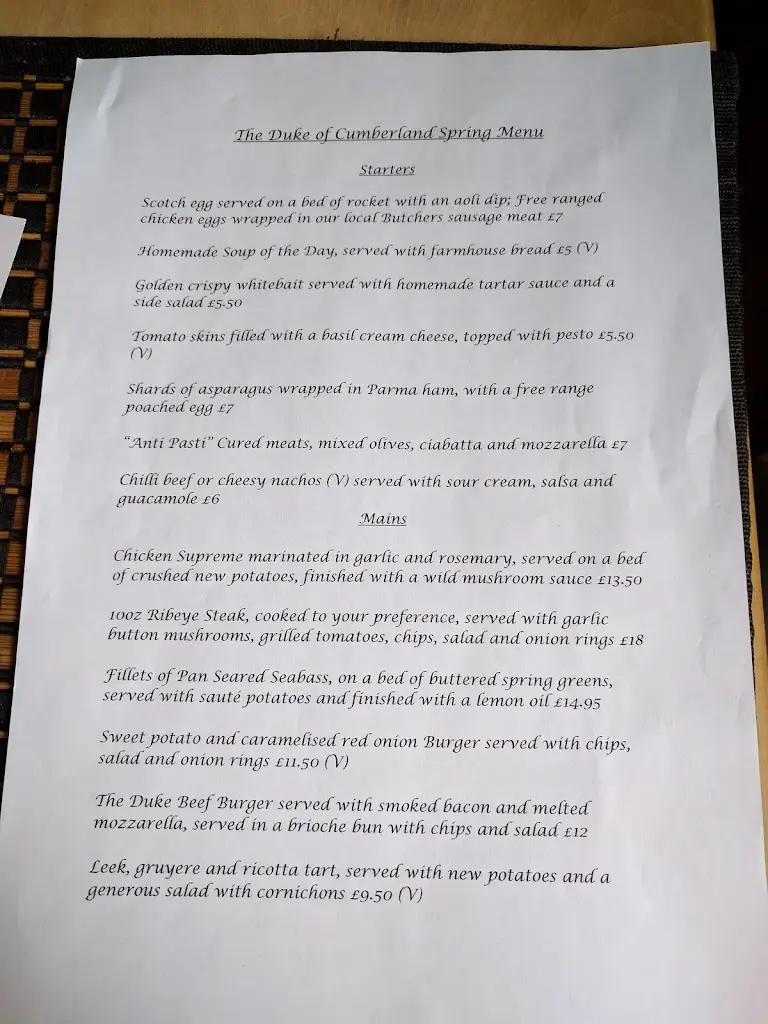 Menu_The Duke Of Cumberland_Barham_image_1