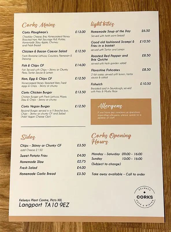 Menu_Corks at Kelways_Langport_immagine_1