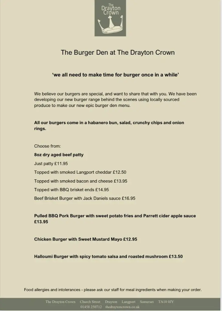 Menu_The Drayton Crown_Langport_image_1