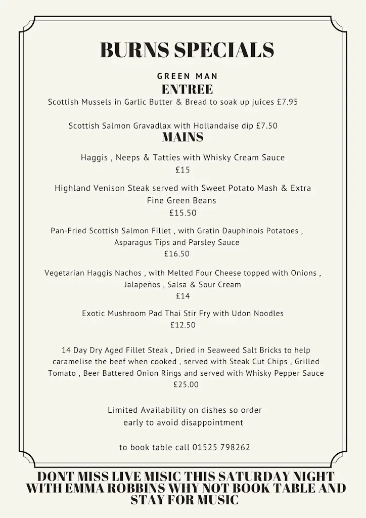 Menu_The Green Man, Lidlington, Beds_Lidlington_image_2