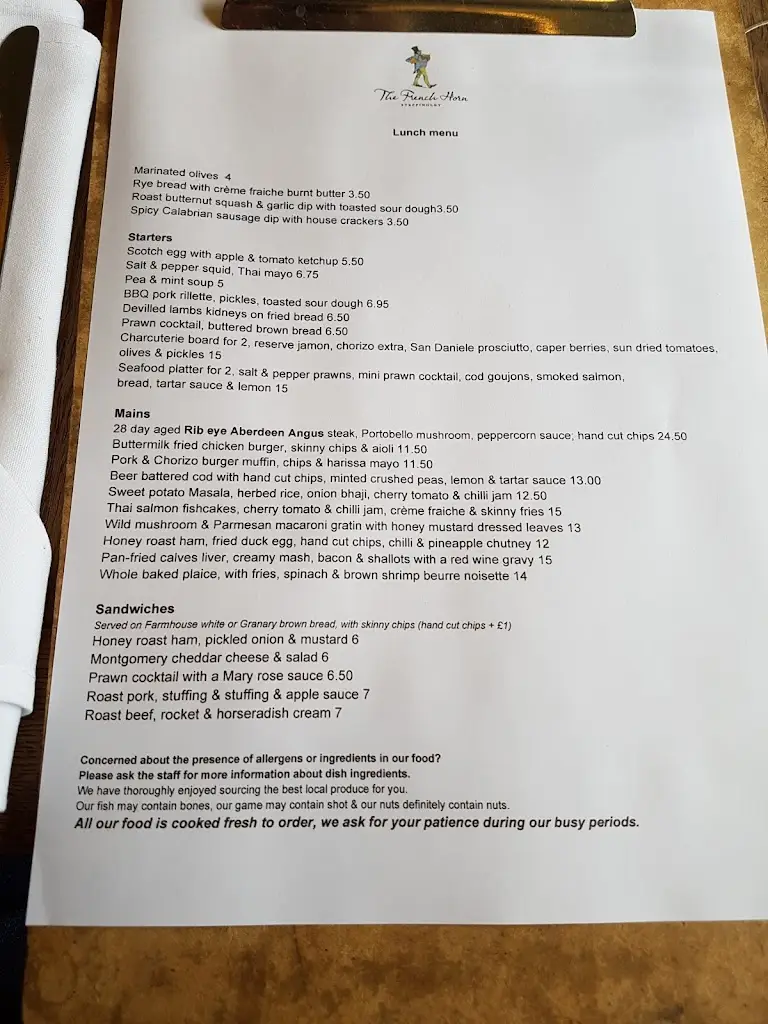 Menu_The French Horn_Lidlington_image_2