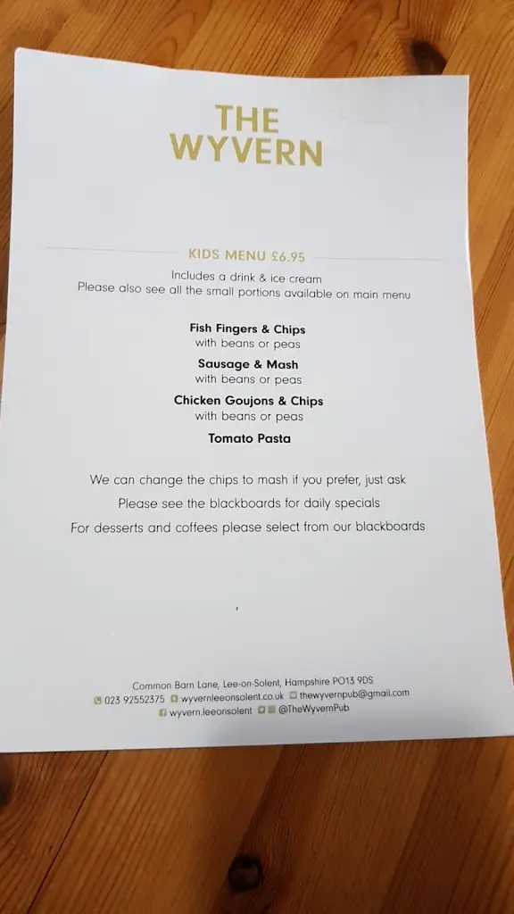 Menu_The Wyvern_Lee-on-the-Solent_image_2