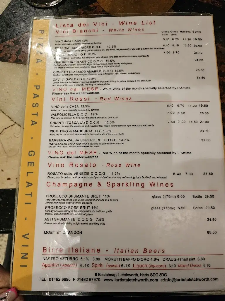 Menu_L'Artista_Letchworth_image_1