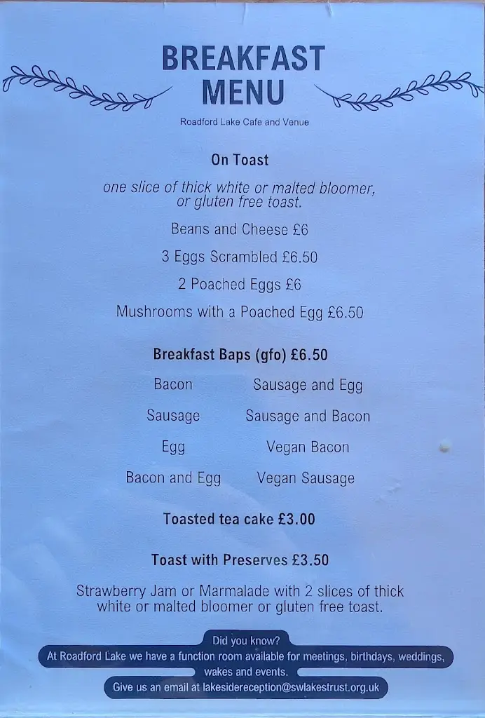 Menu_Roadford Lake Cafe and Venue_Lifton_image_1