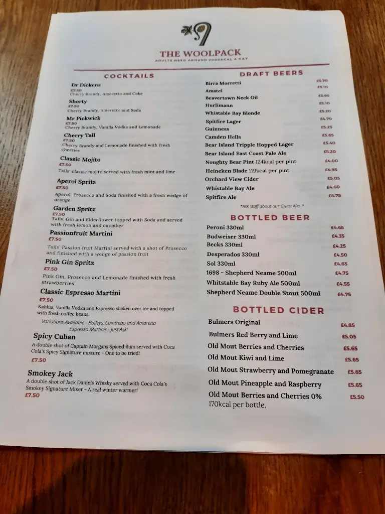 Menu_The Woolpack_Banstead_image_2