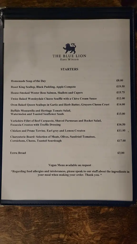 Menu_The Blue Lion Inn, Pub and Restaurant with Accommodation_Leyburn_image_1