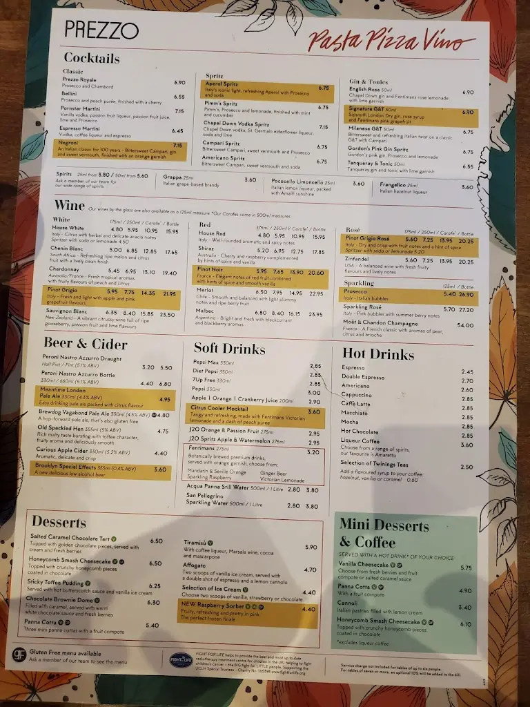Menu_Prezzo Italian Restaurant Banstead_Banstead_image_2