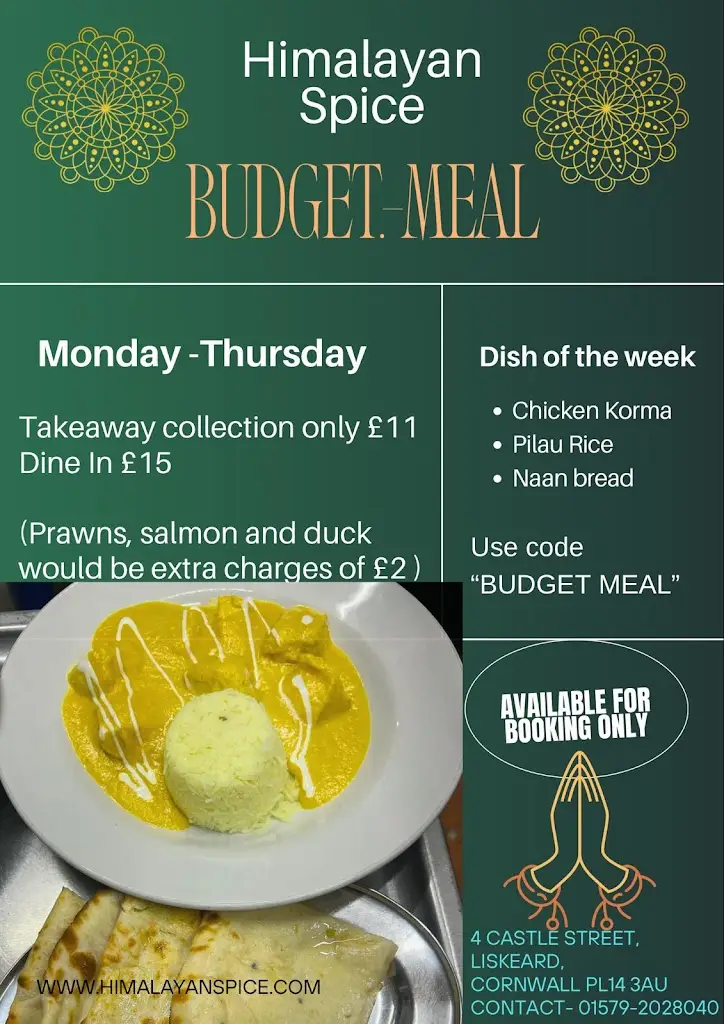Menu_The Himalayan Spice_Liskeard_image_1
