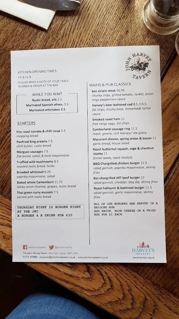 Menu_John Harvey Tavern_Lewes_image_2