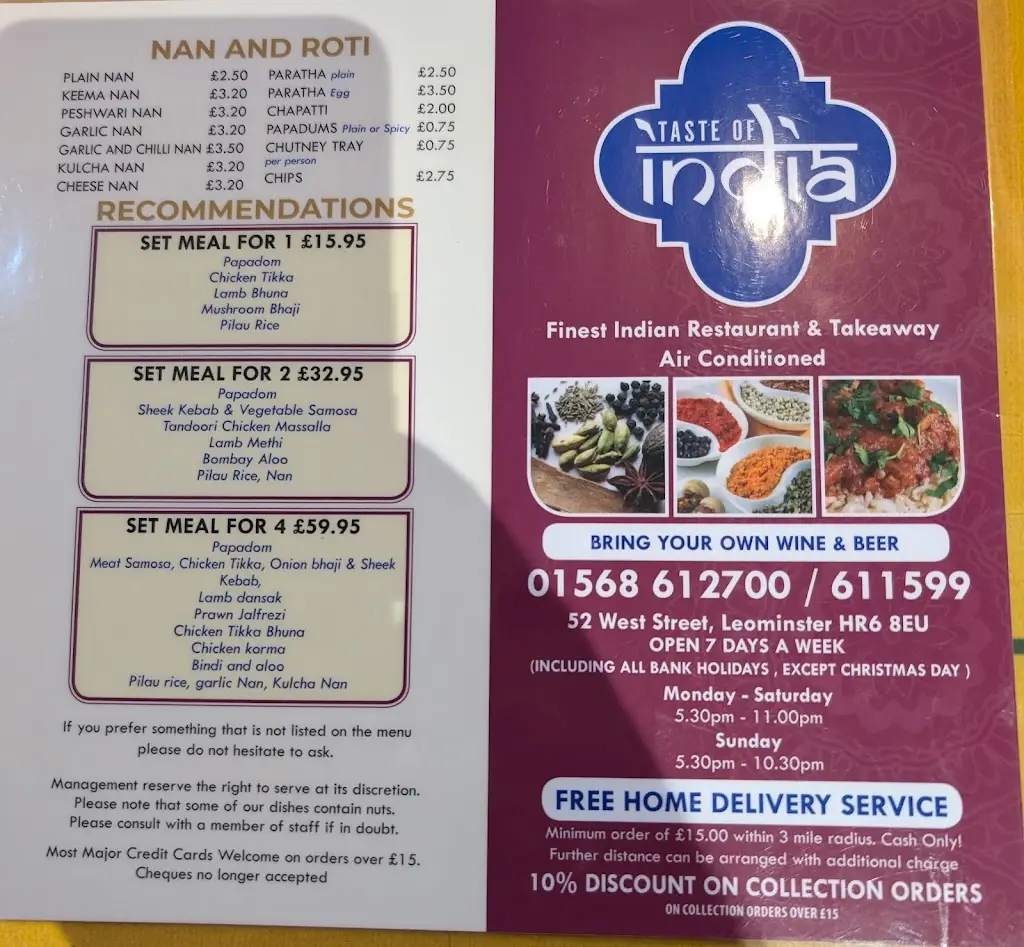 Menu_Taste Of India_Leominster_image_1