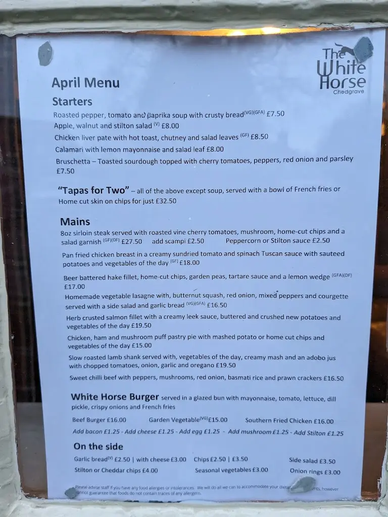 Menu_The White Horse_Loddon_image_1