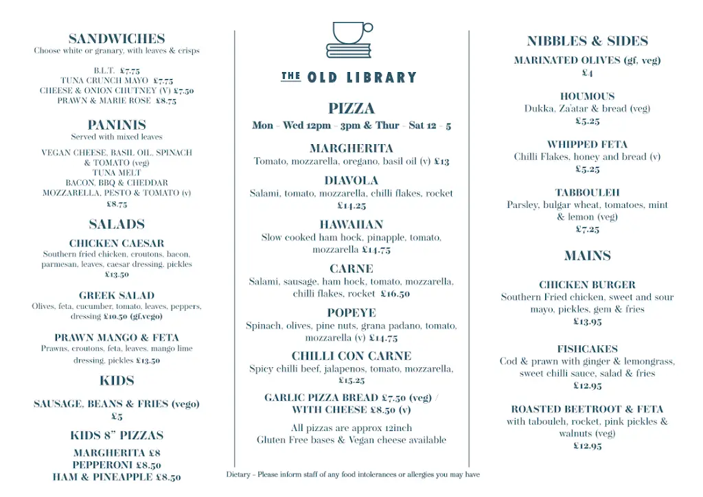 Menu_The Old Library_Long Ashton_image_1