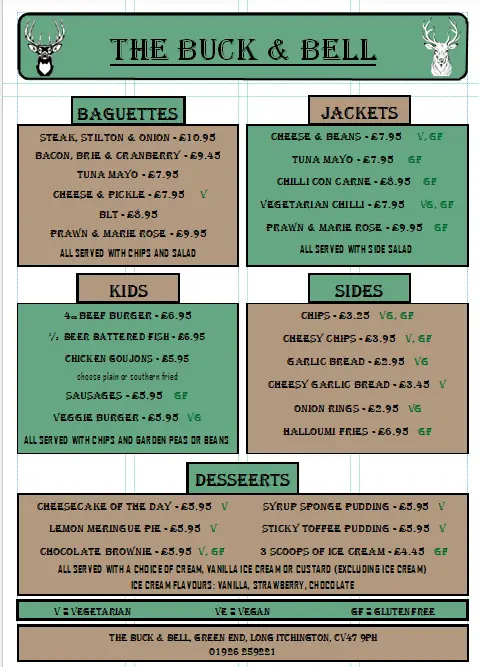 Menü_The Buck & Bell_Long Itchington_Bild_1
