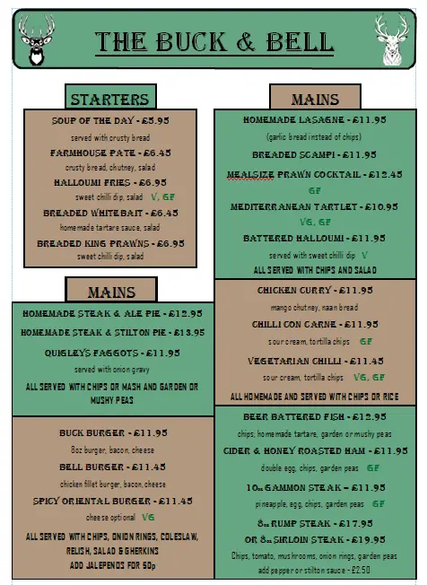 Menü_The Buck & Bell_Long Itchington_Bild_2