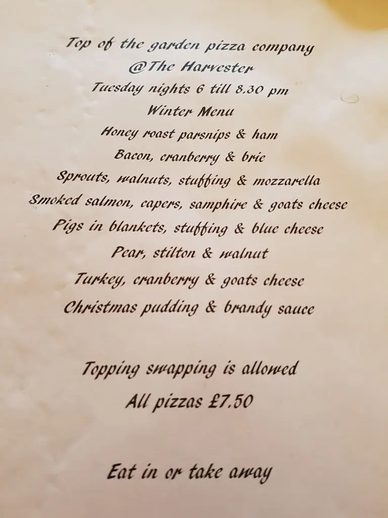 Menu_The Harvester_Long Itchington_image_2