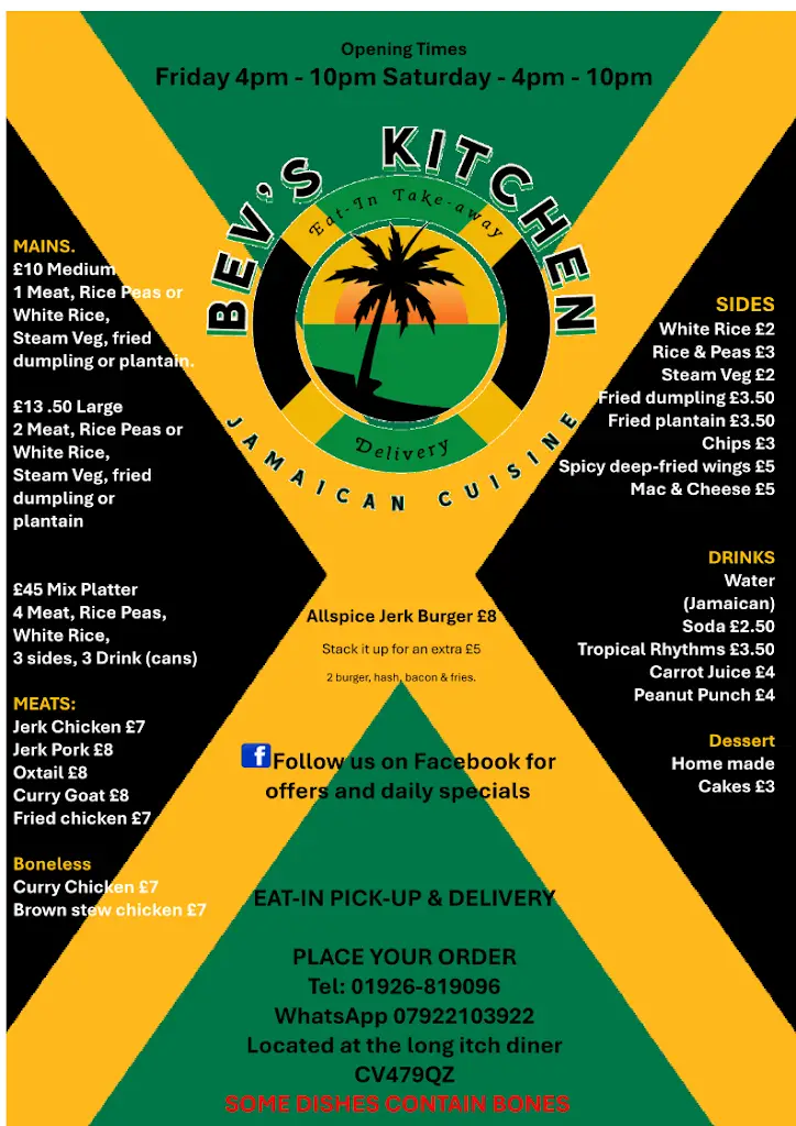 Menu_Bev's Kitchen Jamaican, Caribbean food_Long Itchington_image_1