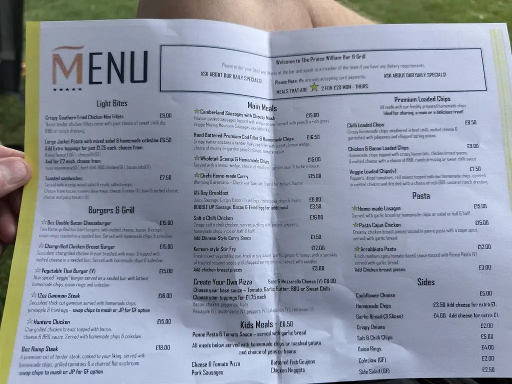 Menu_Prince William Bar & Grill_Longhorsley_image_1