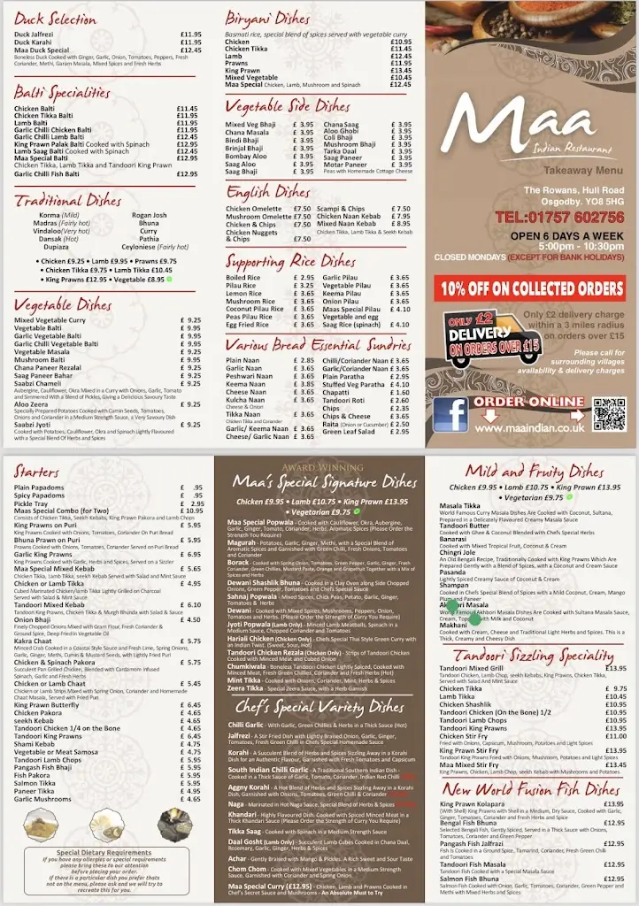 Menu_Maa Indian Restaurant & Takeaway_Barlby_image_1