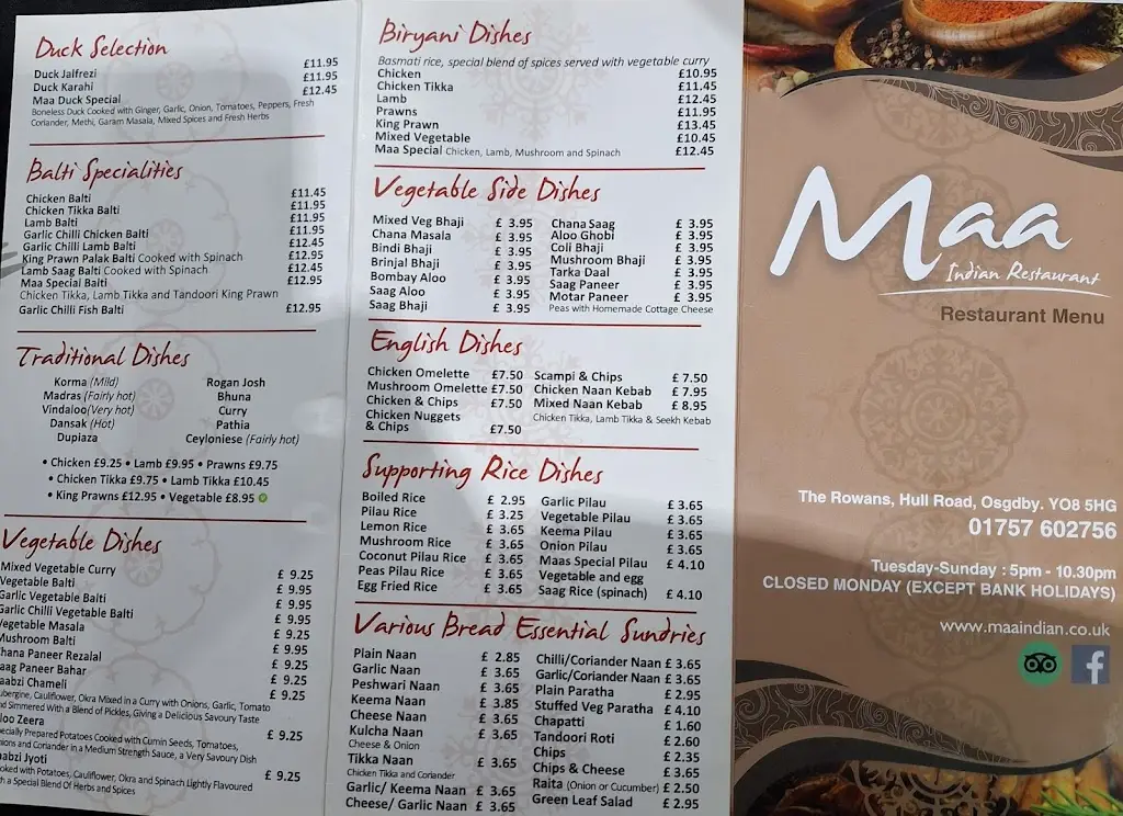 Menu_Maa Indian Restaurant & Takeaway_Barlby_image_3