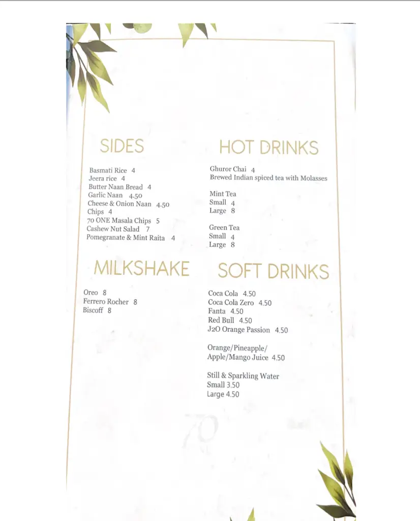 Menu_70 ONE Restaurant & Lounge_Long Buckby_image_4