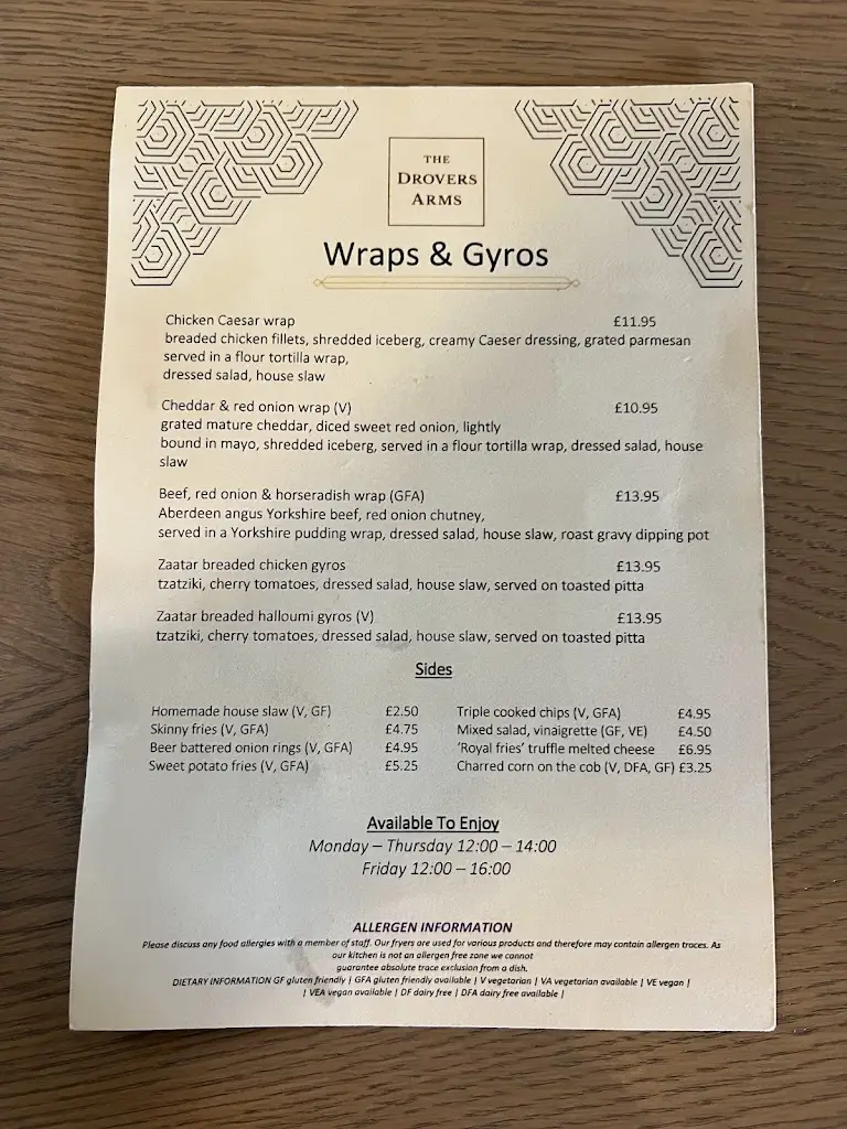 Menu_The Drovers Arms Restaurant & Country Pub_Barlby_image_3