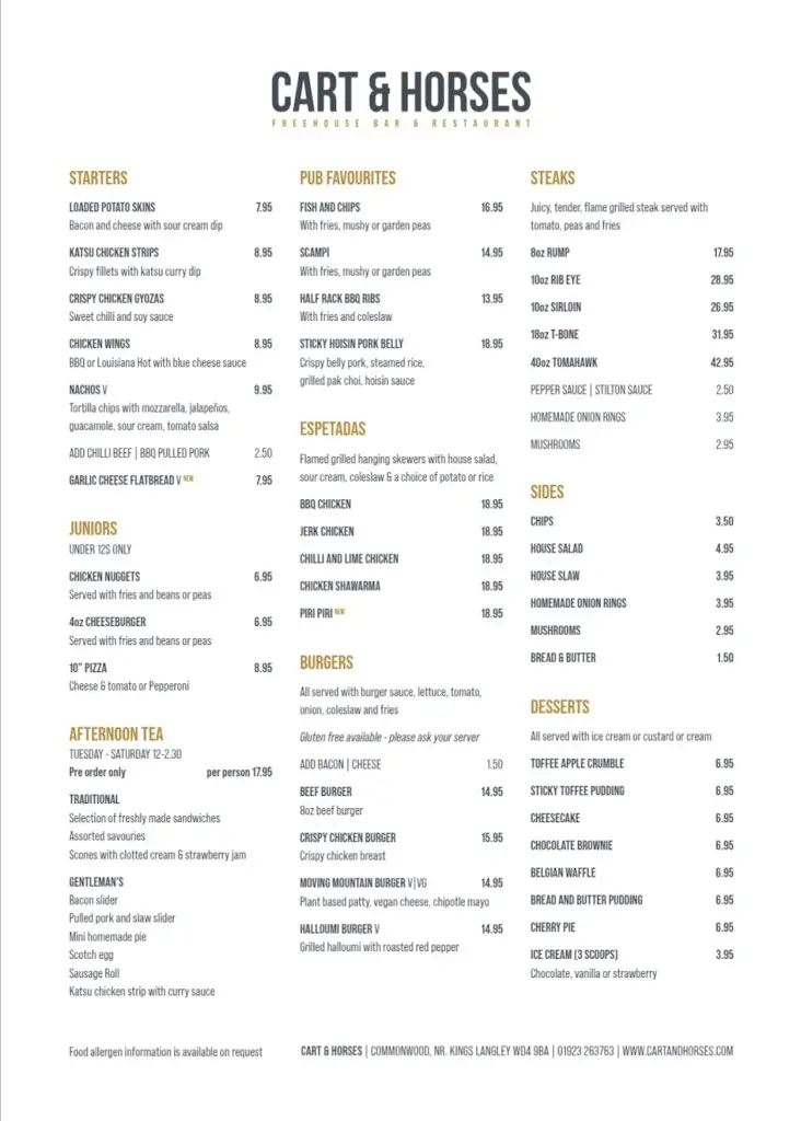 Menu_Cart & Horses_Abbots Langley_image_1