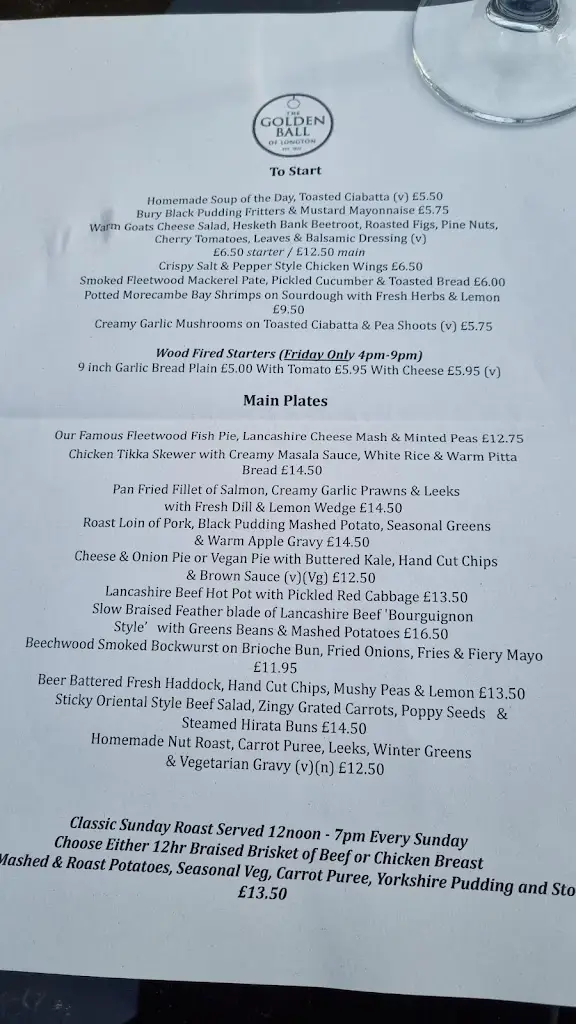 Menu_The Golden Ball_Longton_image_1