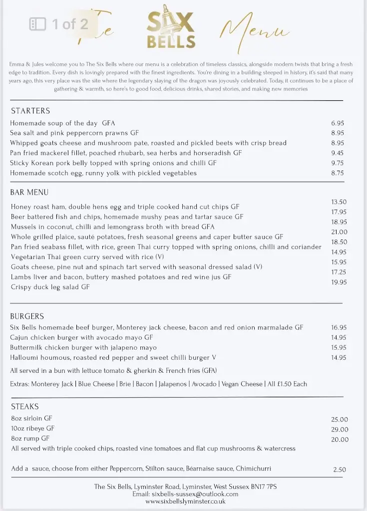 Menu_Six Bells_Littlehampton_image_1