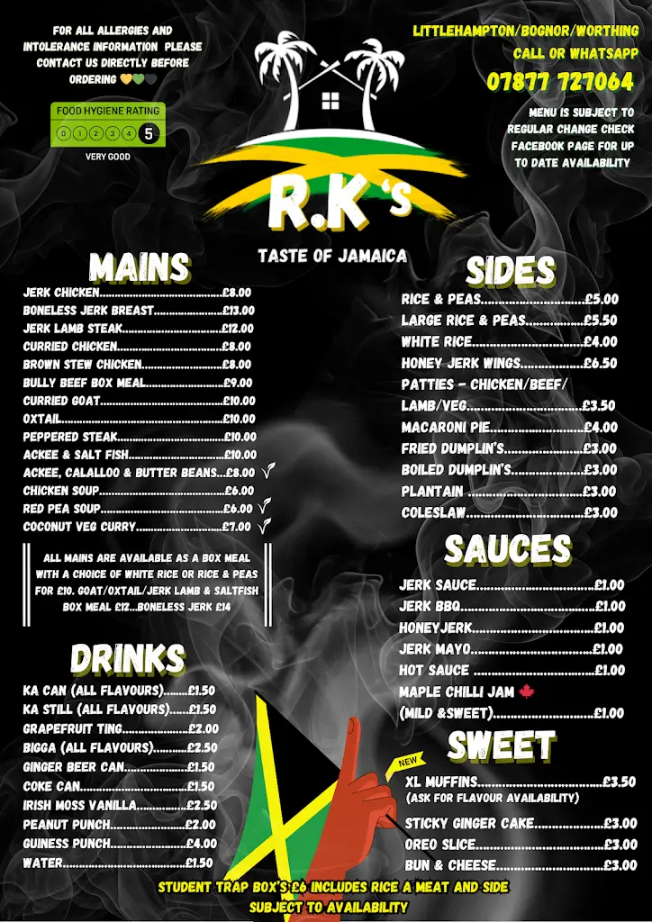 Menu_R.K’s Taste of Jamaica_Littlehampton_image_1