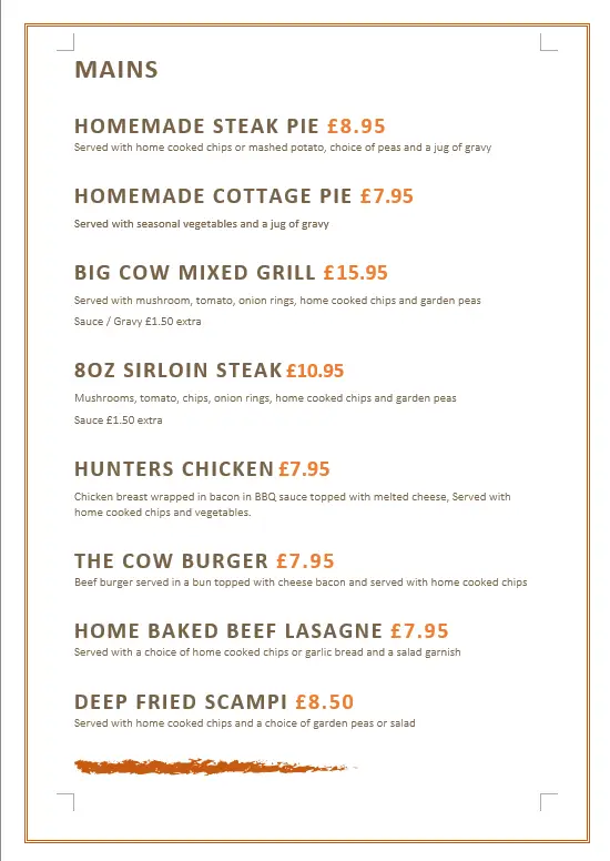 Menu_The Brown Cow_Low Ackworth_image_1