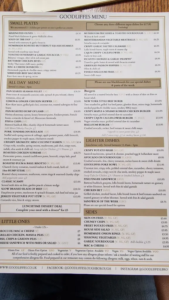 Menu_Goodliffes Bar_Loughborough_imagen_1